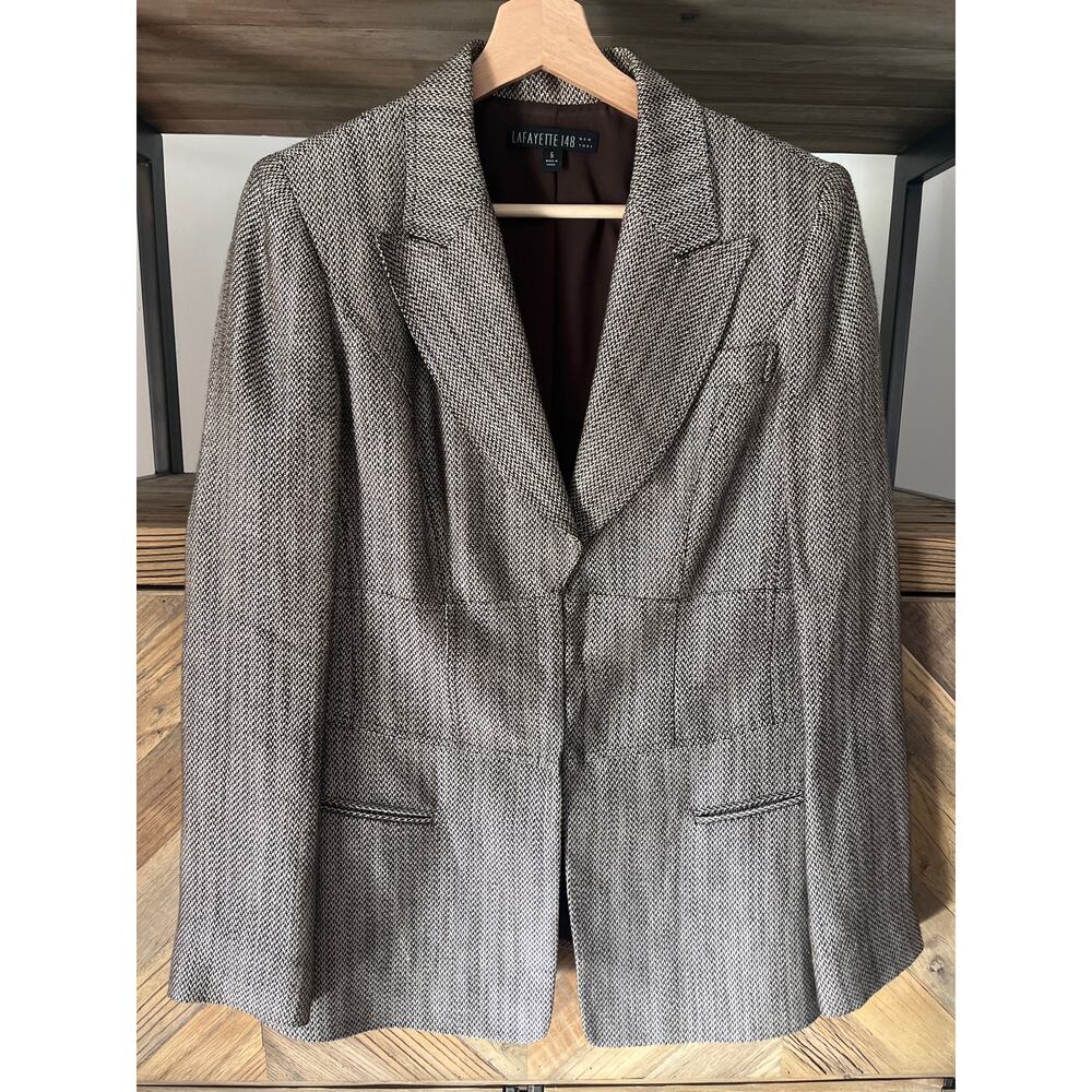 Lafayette‎ 148 Brown Herringbone Blazer 6